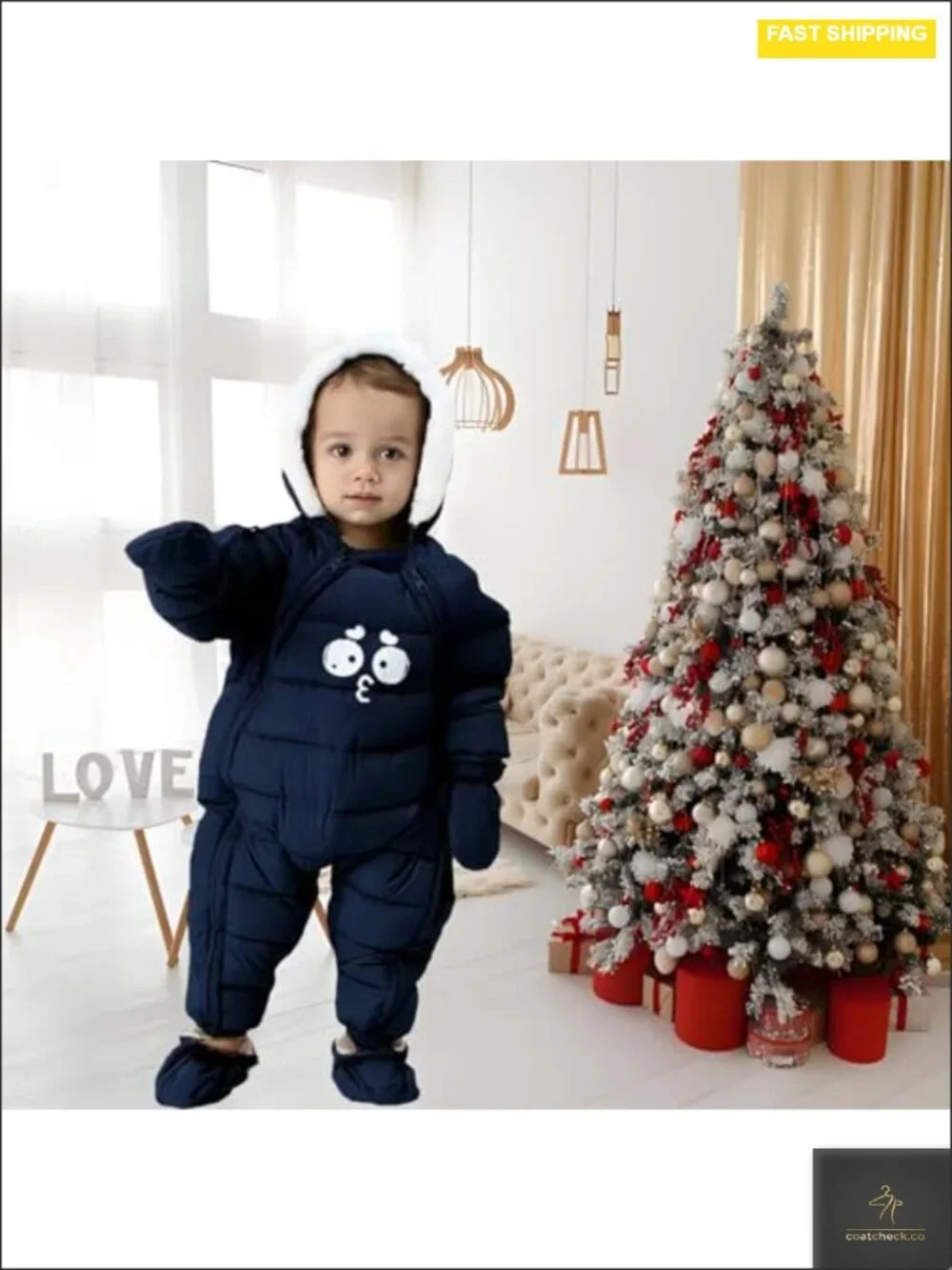 Baby Snowsuit Jumpsuit Winter Coat Hooded Faux Fur Polyester Toddler